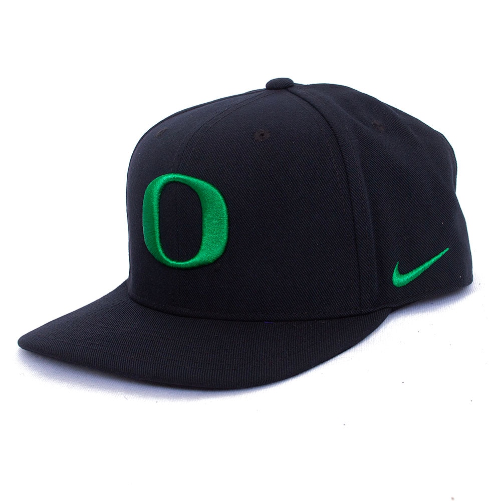 Black Nike Dri FIT Pro Structured Square Bill Sideline 24 Green O Ducks Adjustable Flat Bill Hat
